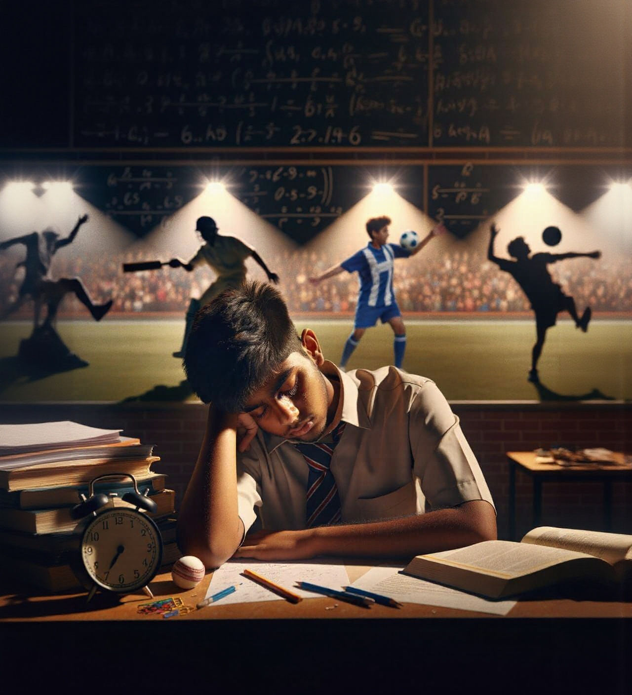 Teenager's Struggle: Schoolwork vs. Dreams, Photorealistic P...