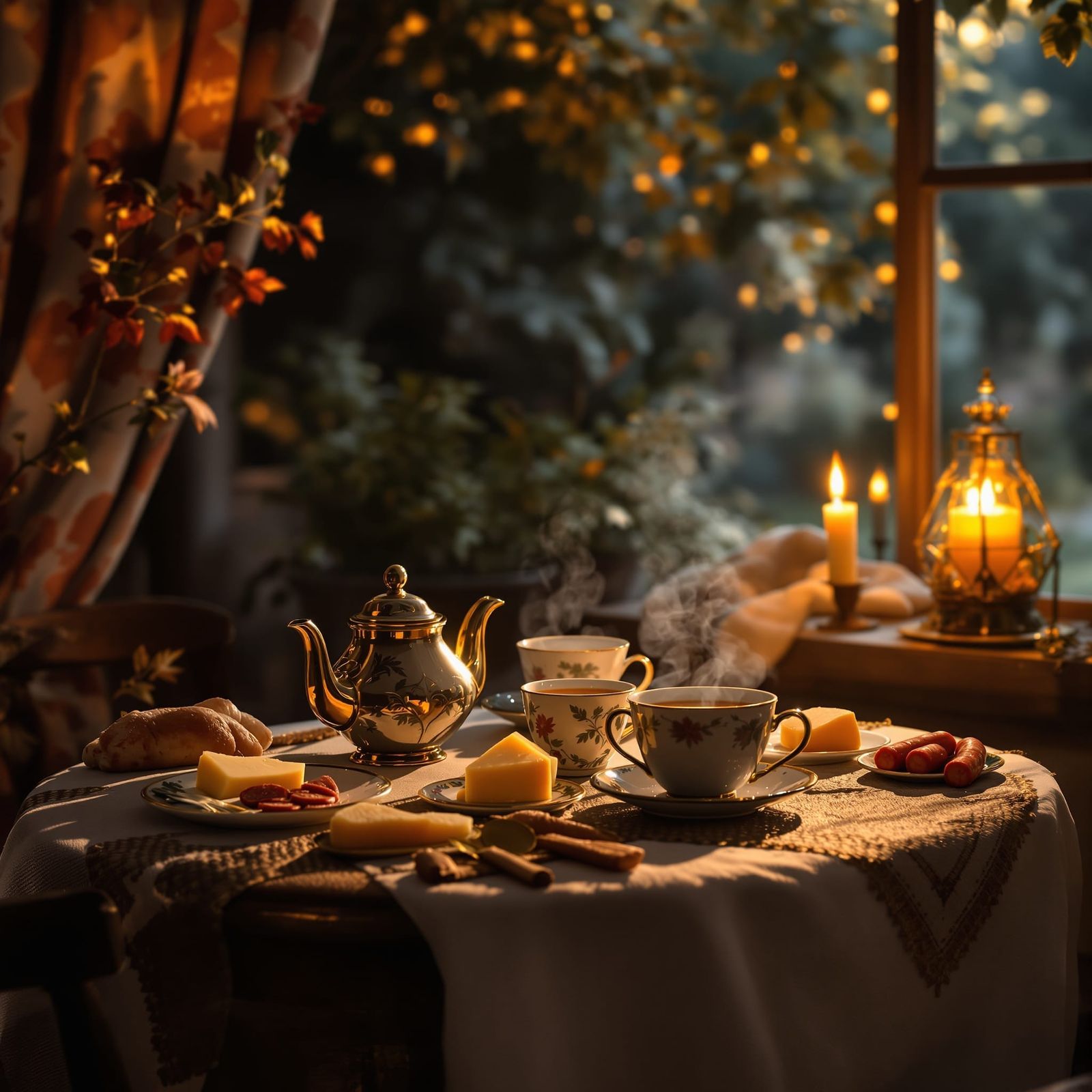 Cozy Evening Tea Scene in Rustic Home