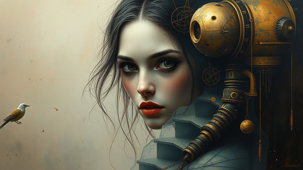 Mystical Woman in Dreamy Art Deco Impasto Style