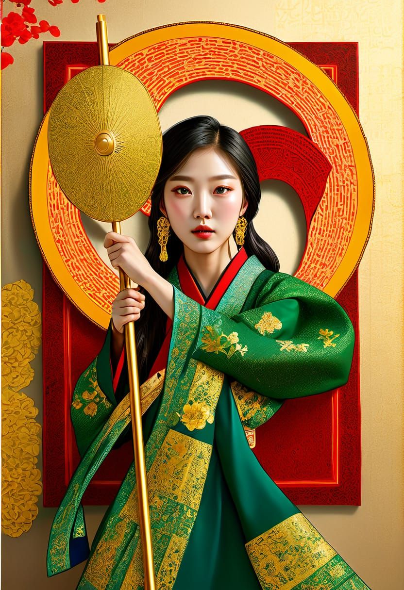 Korean Woman with Masks in Hyperrealistic Digital Art