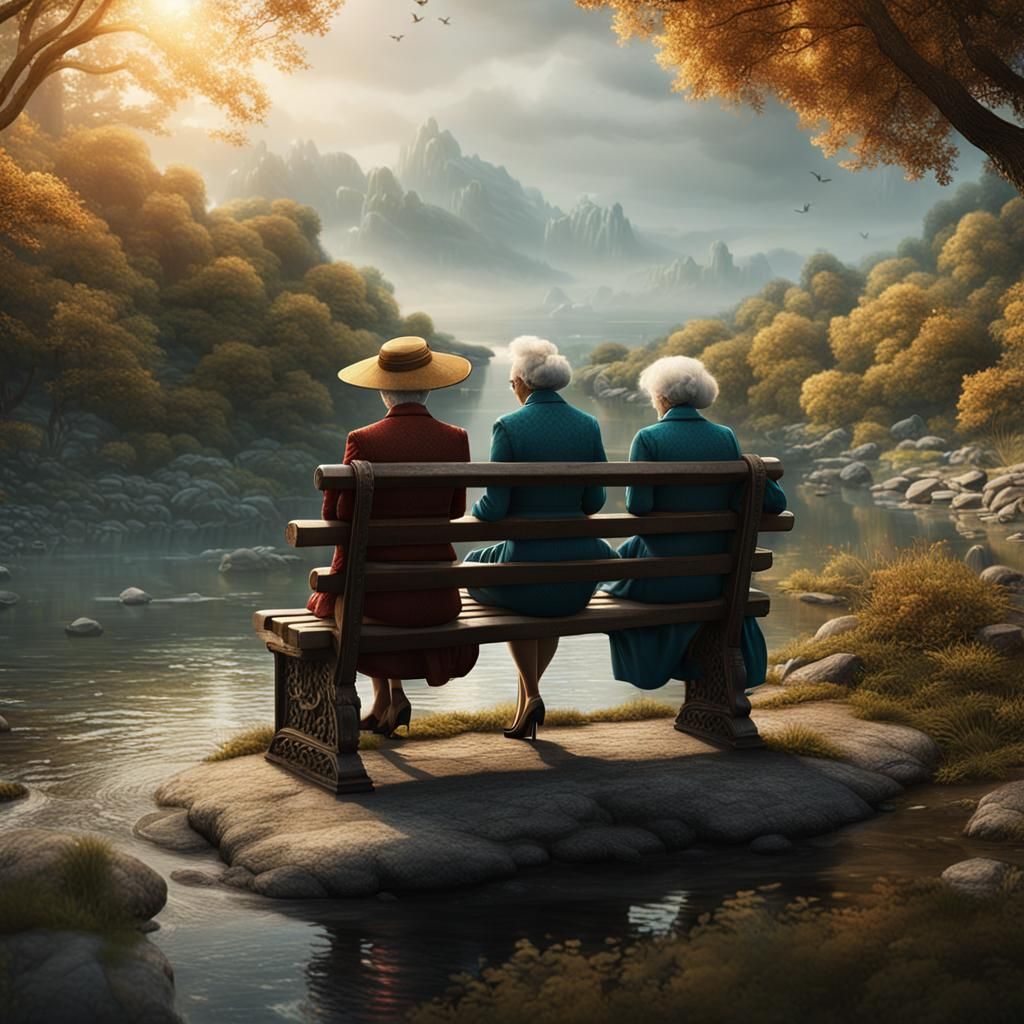 Three Friends Enjoying Riverside View