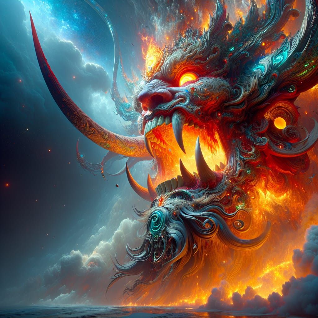 Fantastical Deity Touches Sky in Detailed Matte Painting