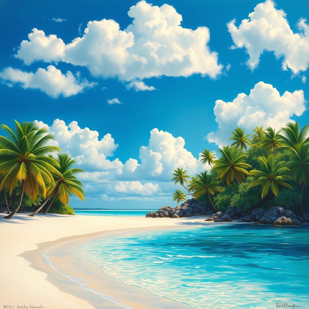 Tropical Oasis in Vibrant Oil Painting Style