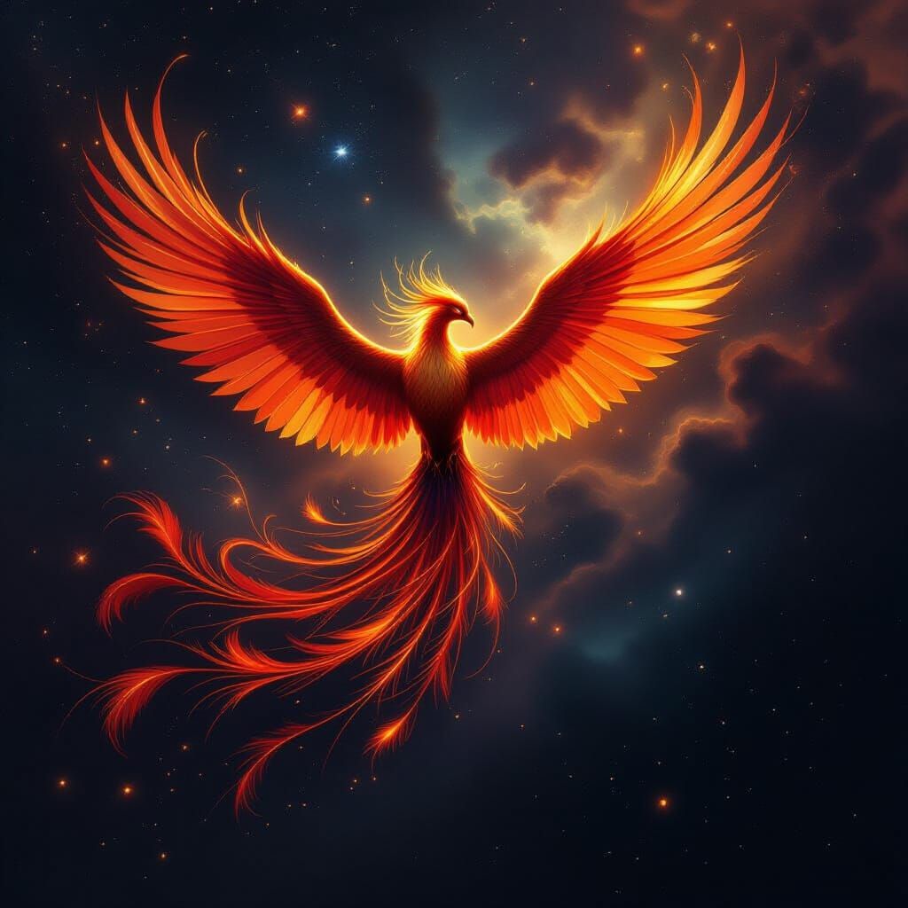 Majestic Phoenix Soaring Through Cosmic Nebula