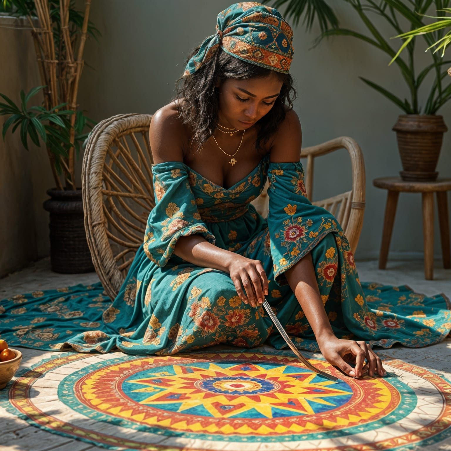 Beautiful Woman Drawing Haitian Voodoo Sacred Geometry