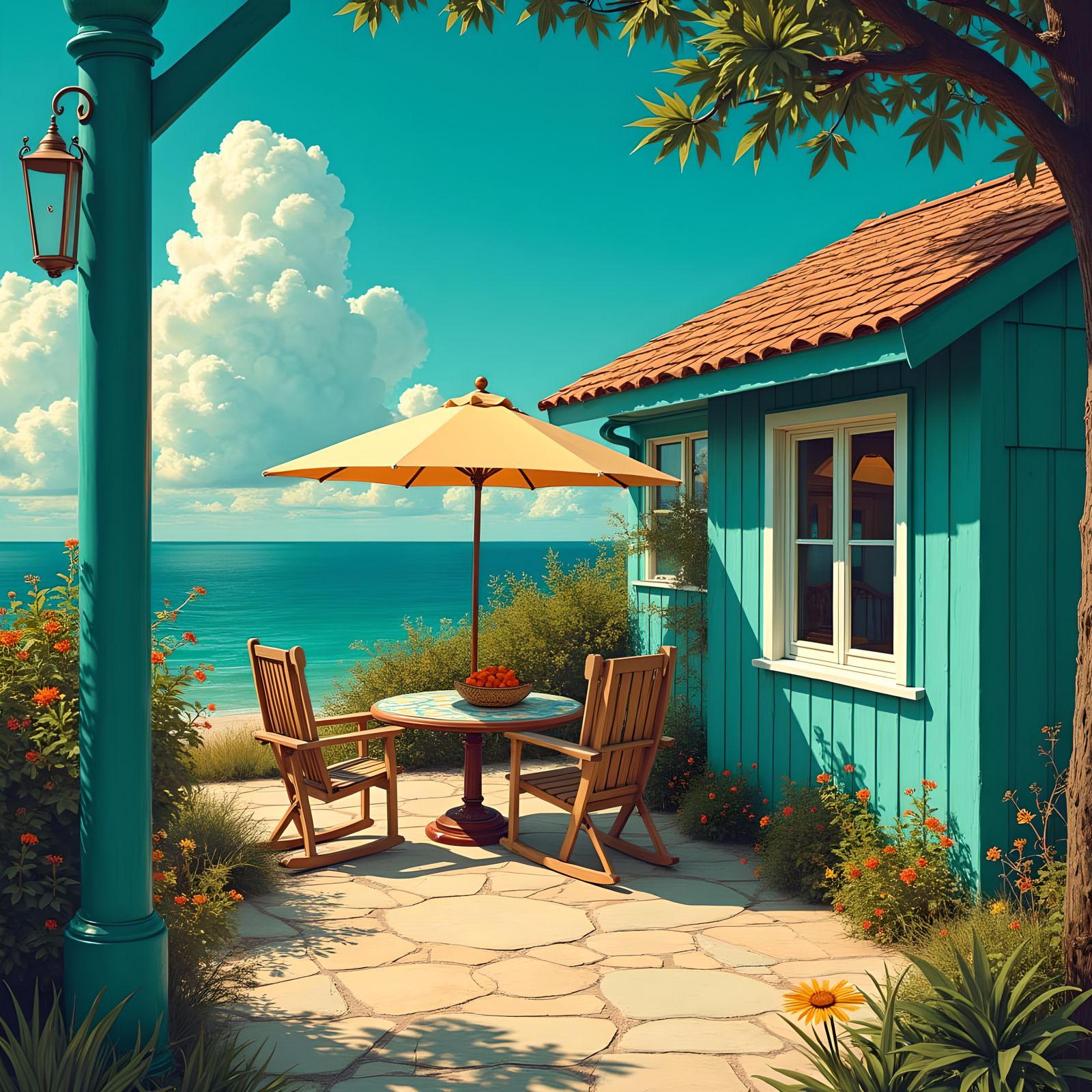 Nostalgic Turquoise Painting in Classic Style