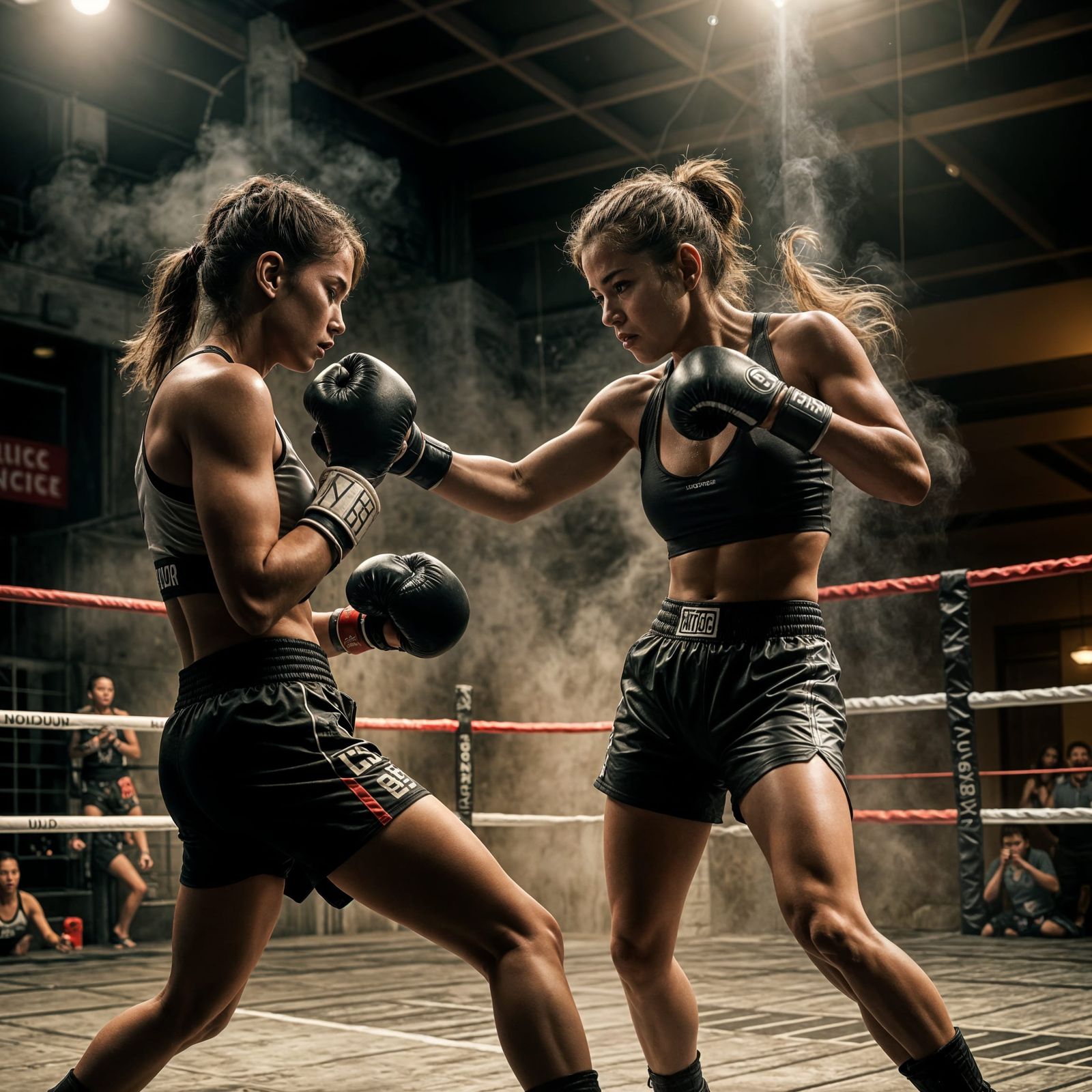 Female Kickboxer Knocks Out Opponent: Cinematic Film Still