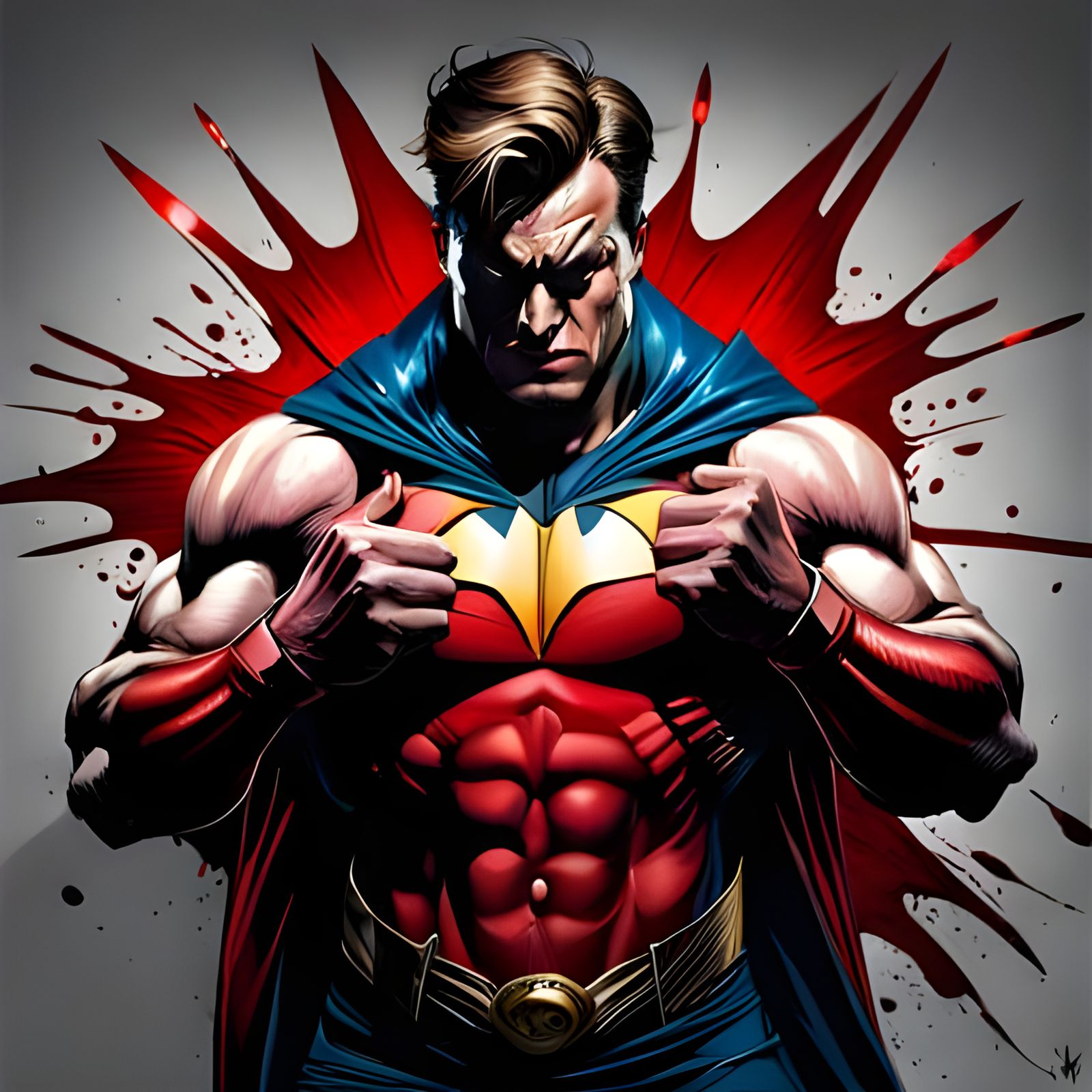 Muscular Batman in Angry Action Pose, Hyperrealistic Art