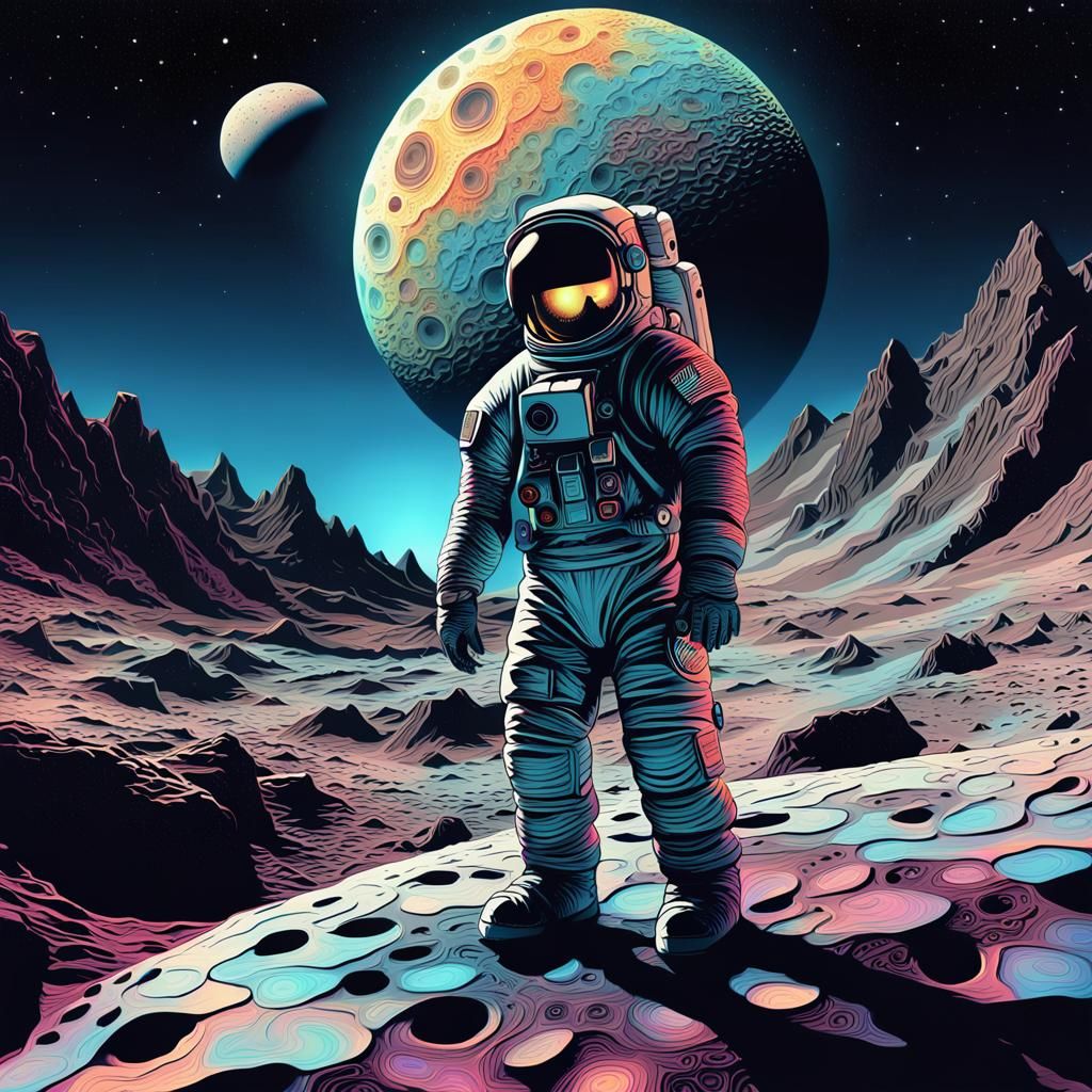 Astronaut on Moon in Abstract Vector Fractal Style
