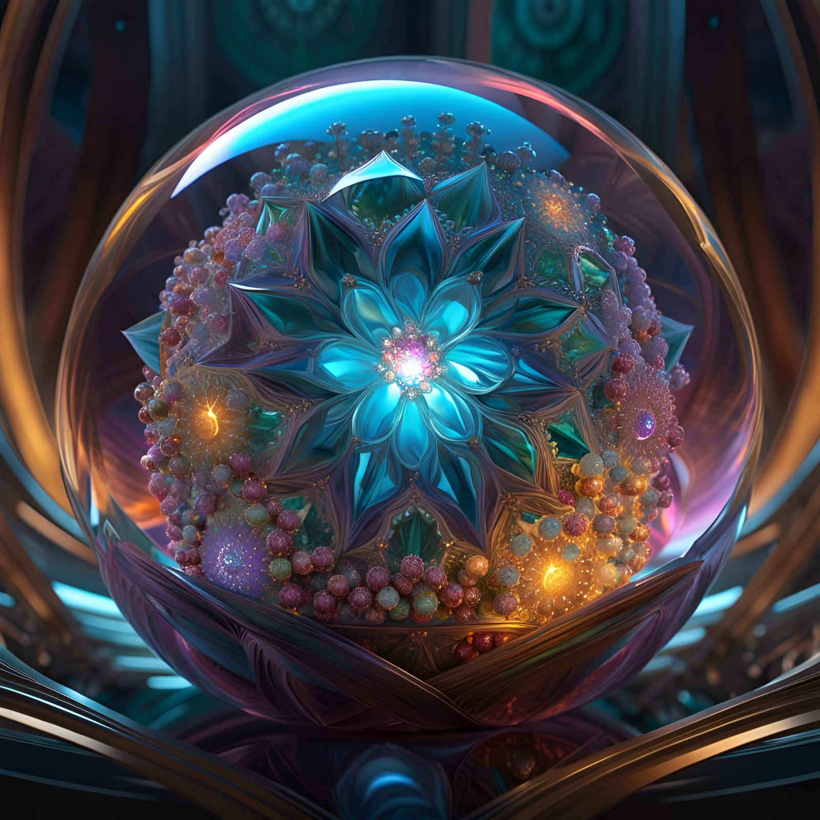 Glass Sphere Mandelbrot Fractal in Detailed Digital Art