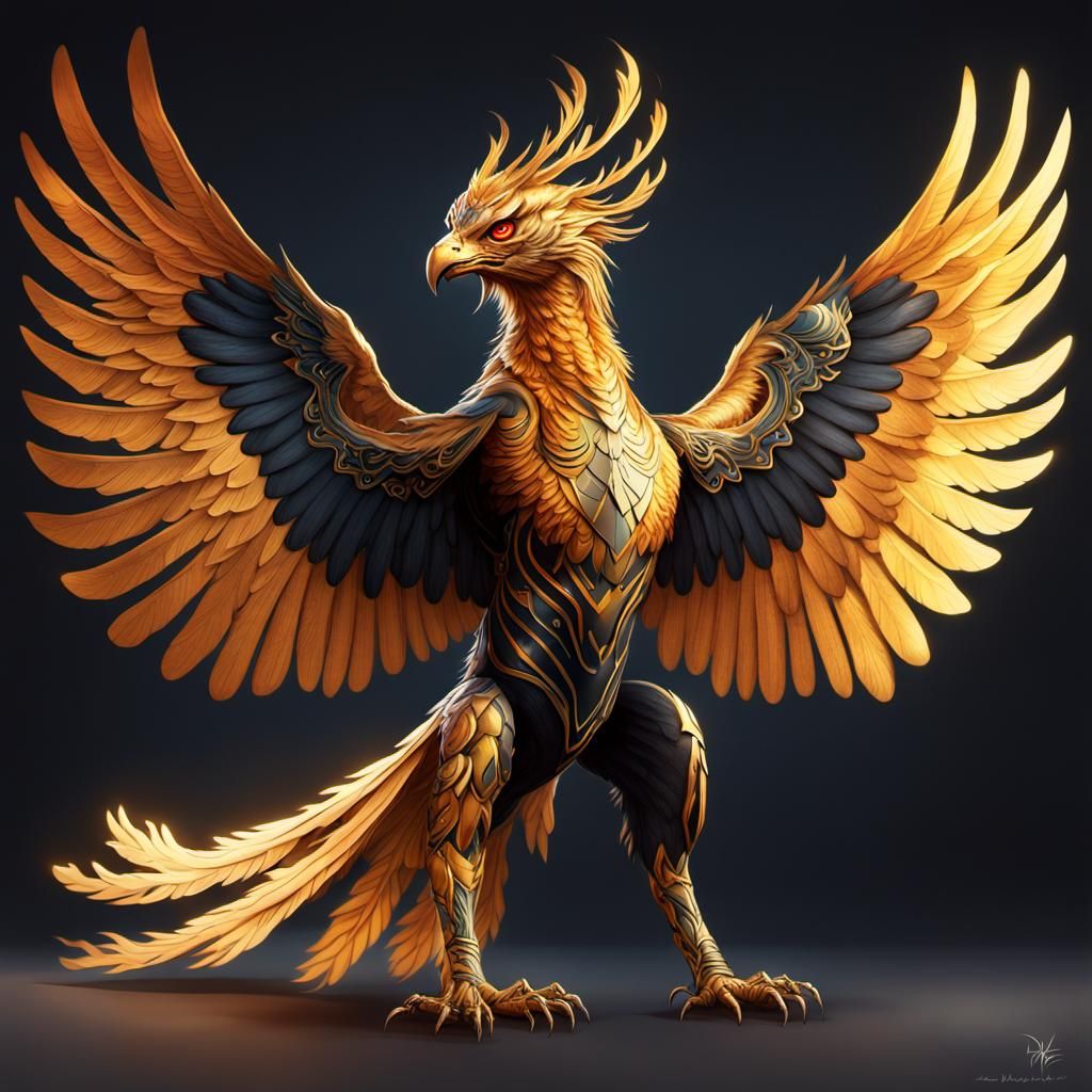 Anthropomorphic Phoenix with Tiger Body and Butterfly Wings