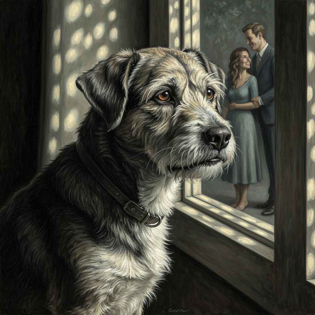 Jealous Old Dog's Moody Portrait in Oil Painting Style