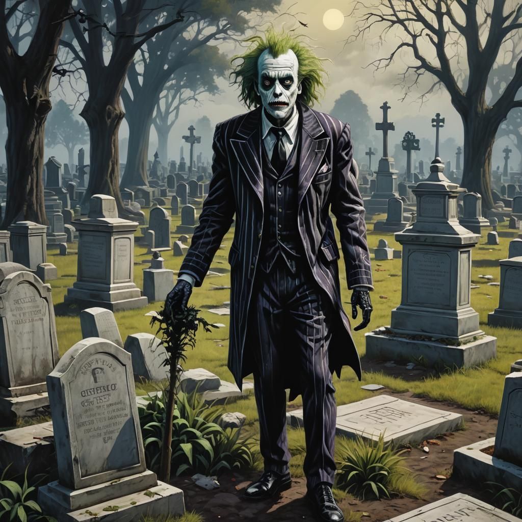 Beetlejuice in Cemetery: Sinister Digital Art