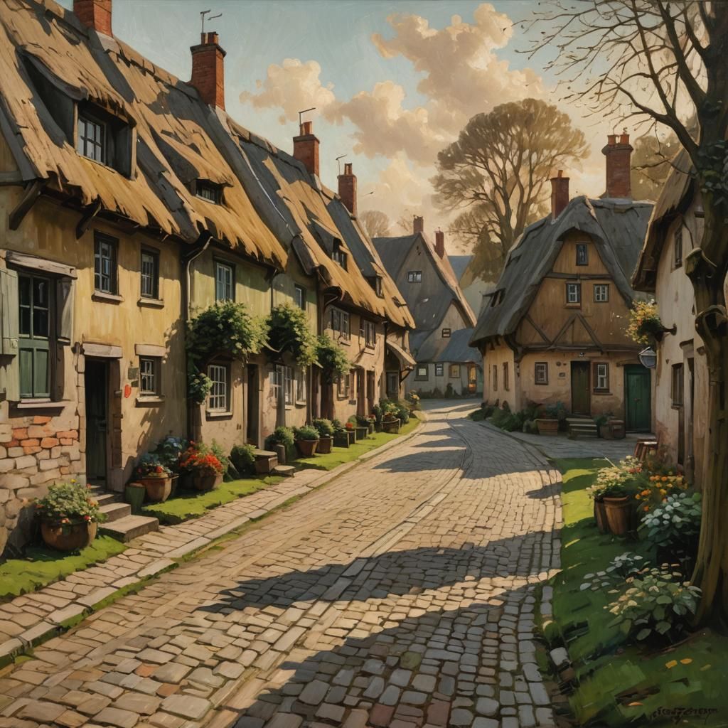 Cozy Thatched Houses in a North Frisian Village Street