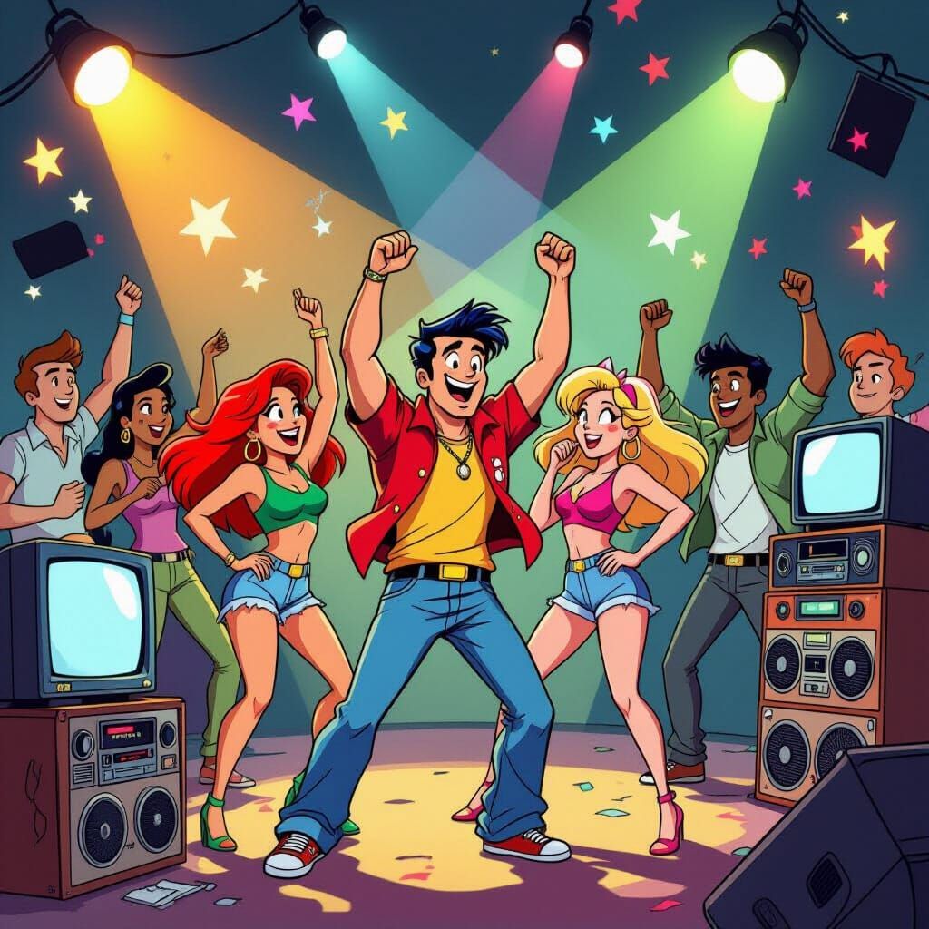 Energetic Party Scene in Don Bluth Animation Style