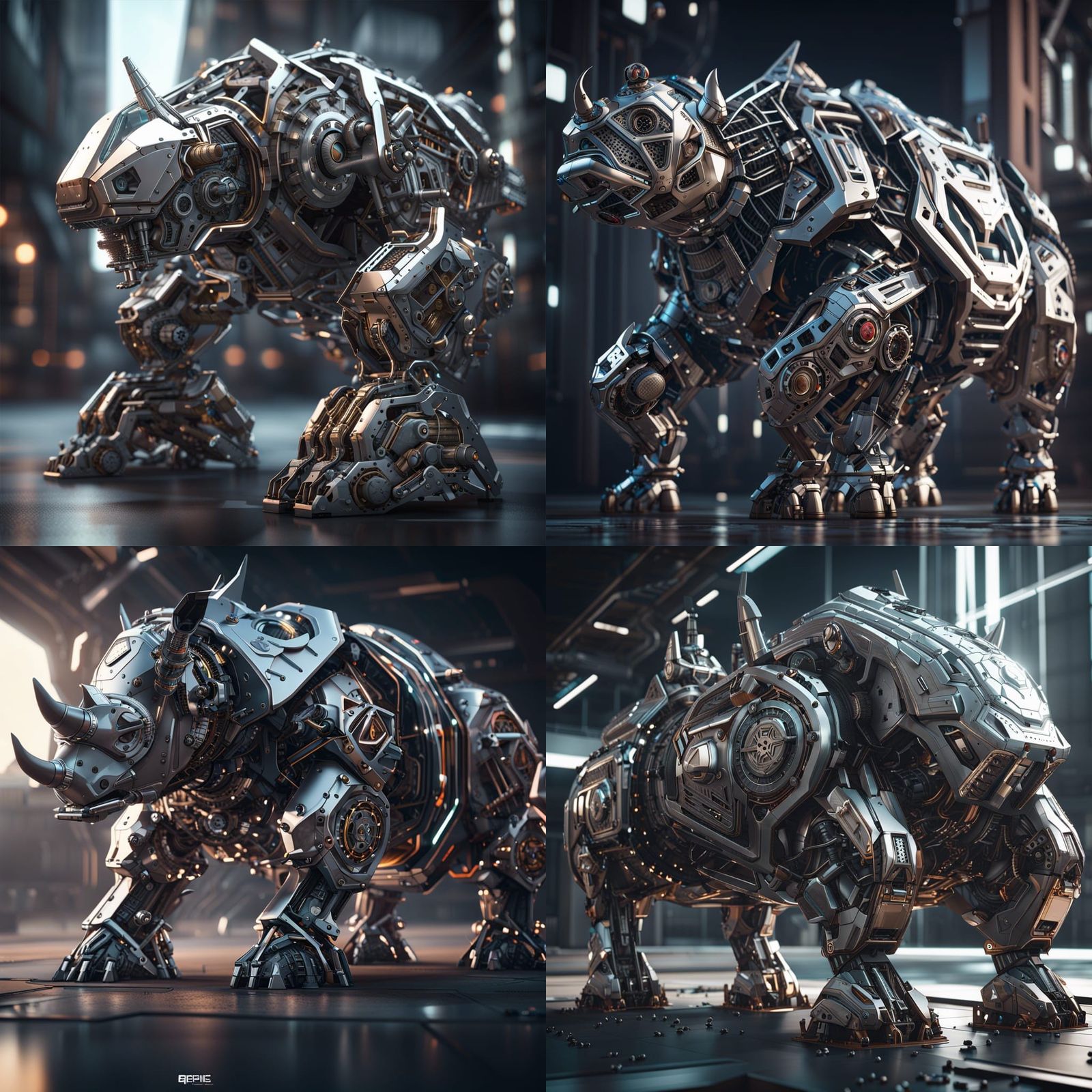 Giant Mechanical Rhino in Futuristic Sci-Fi Style