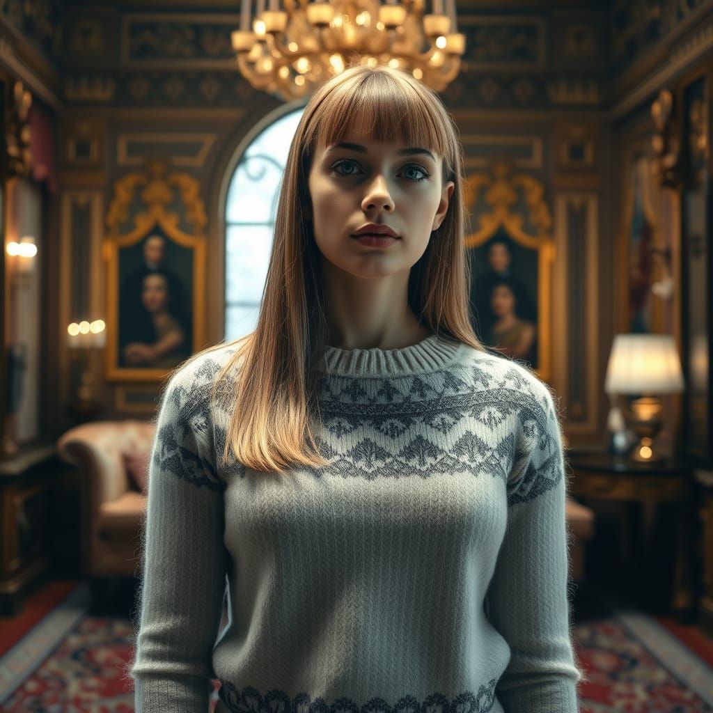 Stern Woman in Fair Isle Sweater, Digital Art