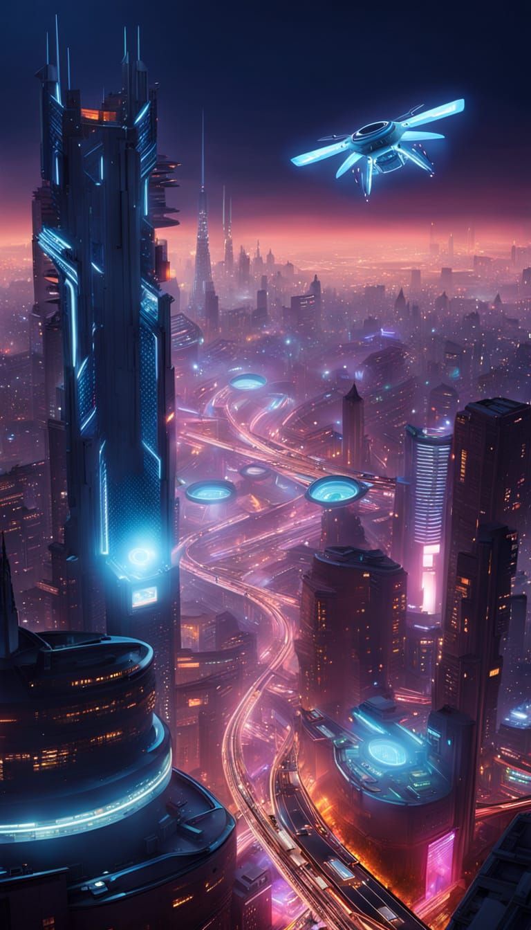 Futuristic Cyberpunk Metropolis at Night