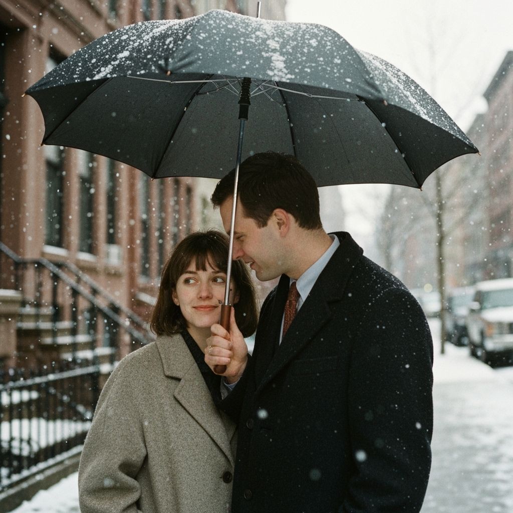 Couple in Snowy Manhattan Street Photo, 1990s Style