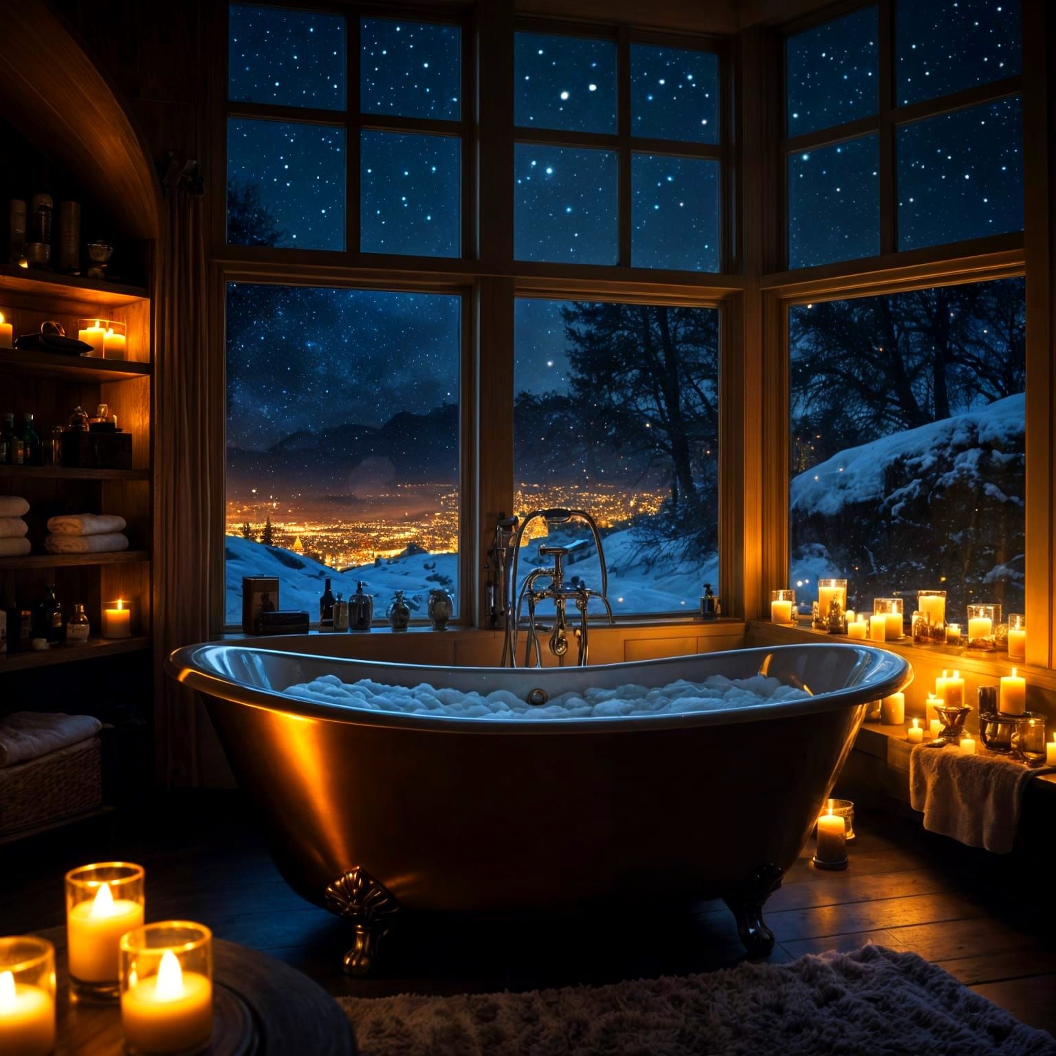 Relaxing Bathroom with Starry Night View