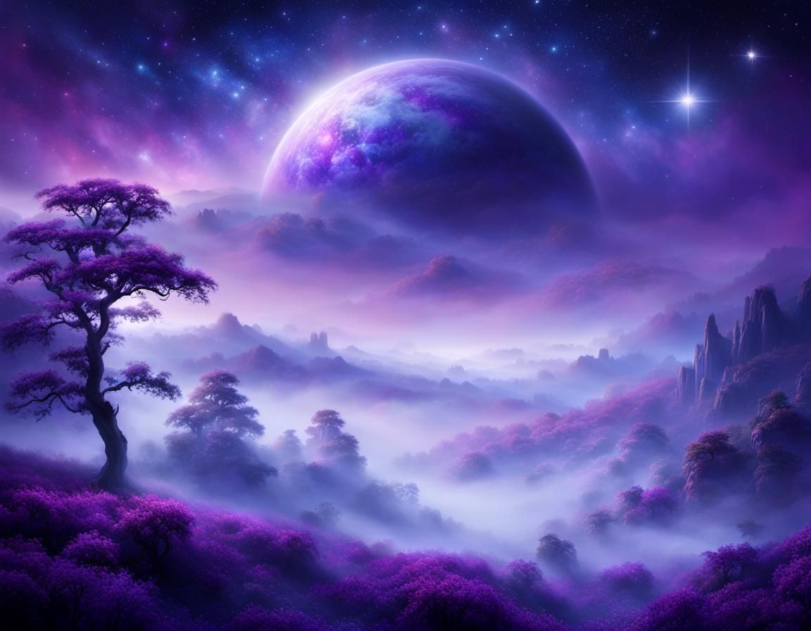 Ethereal Fantasy Object in Purple Starry Space