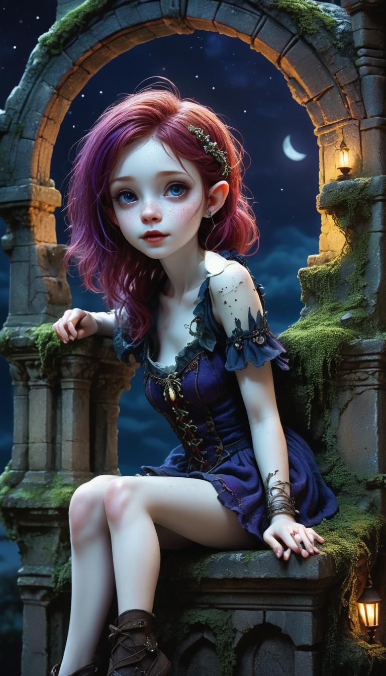 Pixie Vampire on Castle Balcony in Gothic Style