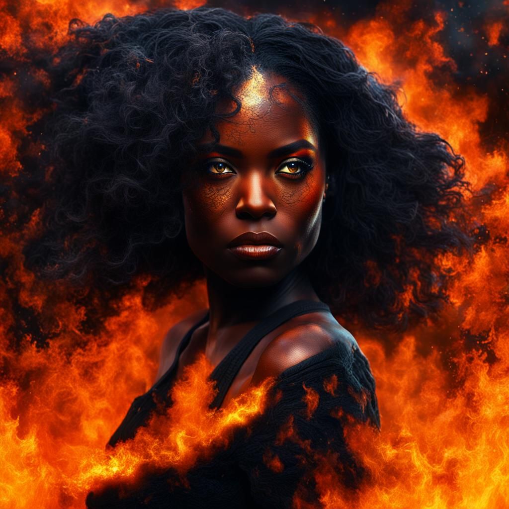 Dramatic Portrait of Woman Ablaze in Digital Painting