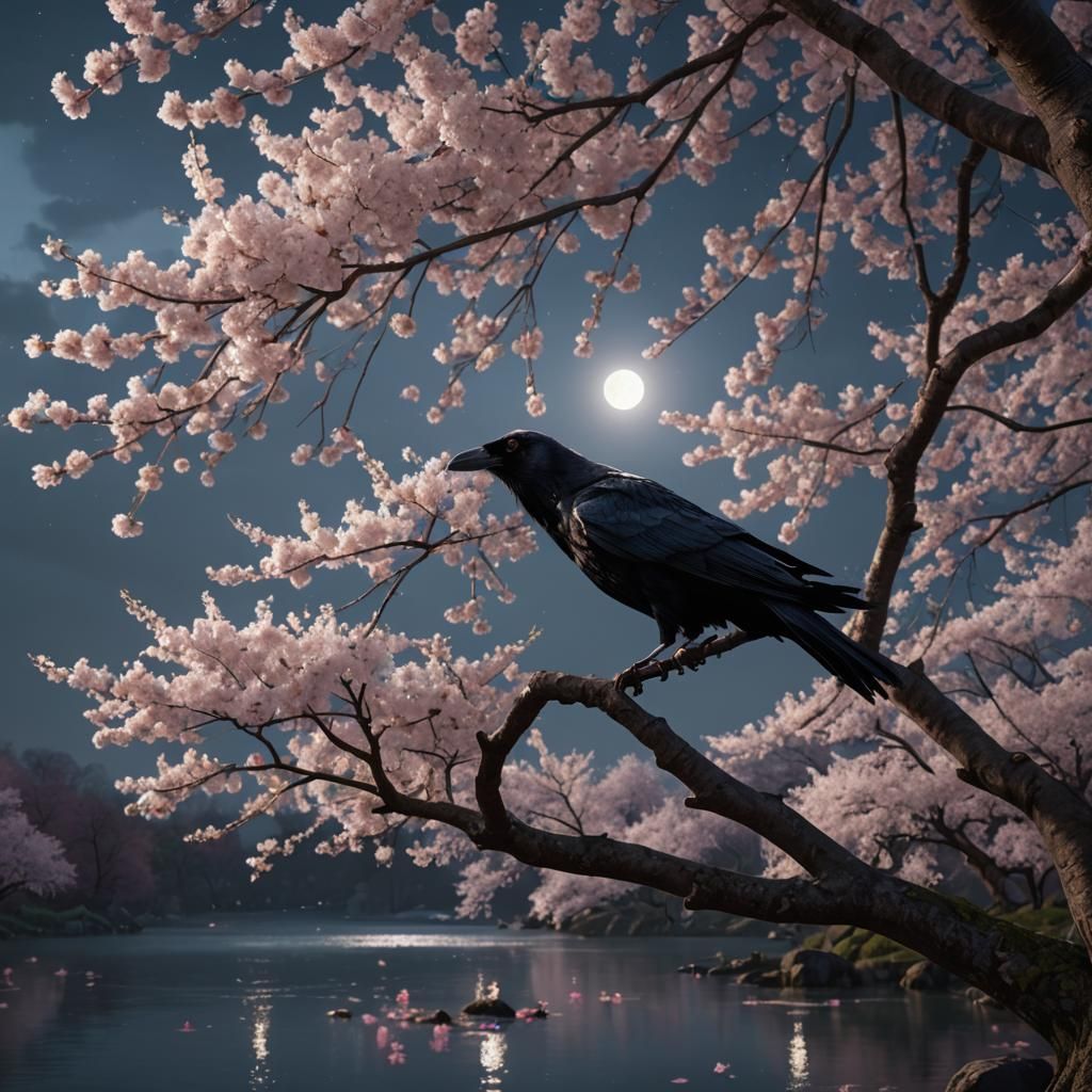 Raven in Moonlight by Cherry Tree: 3D Render