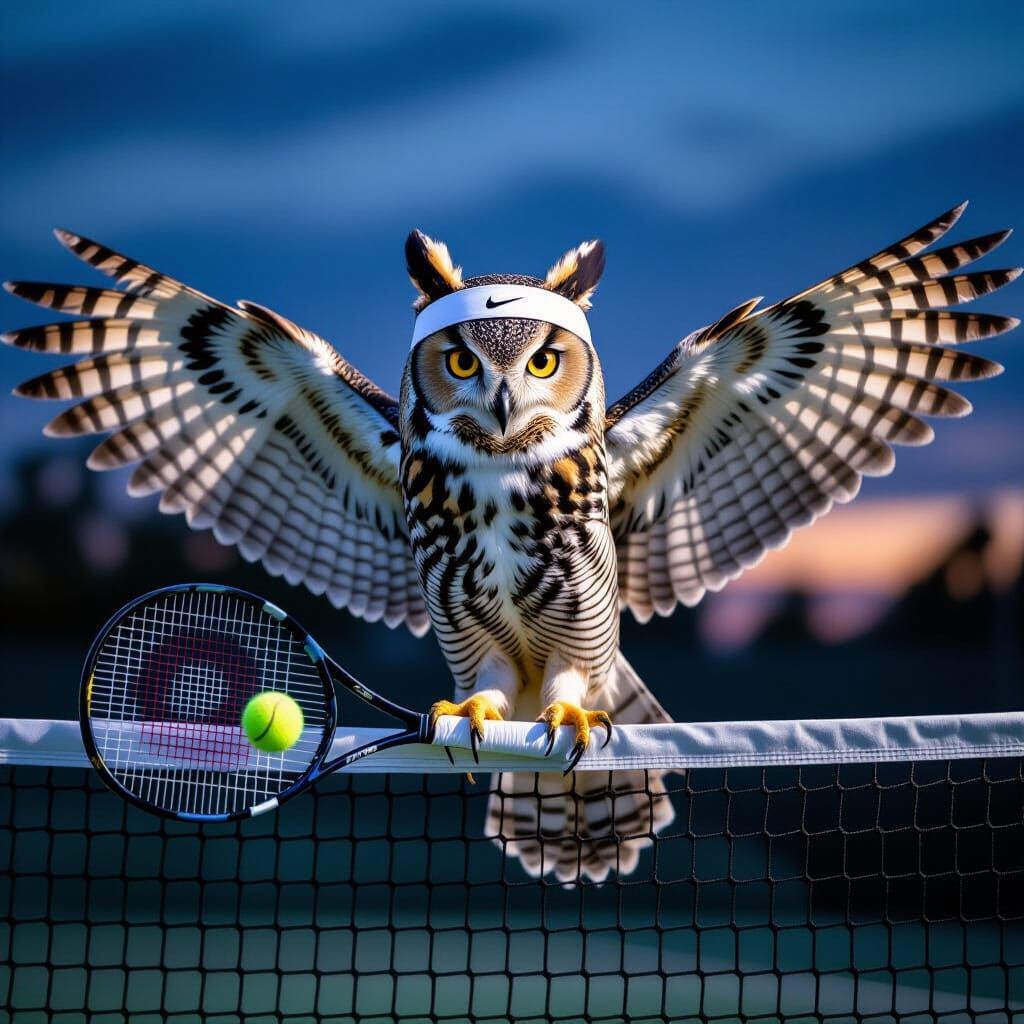 Owl Athlete Mid-Match in Dramatic Digital Painting
