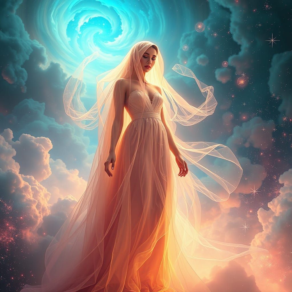 Surreal Goddess Emerges from Celestial Dreamscape
