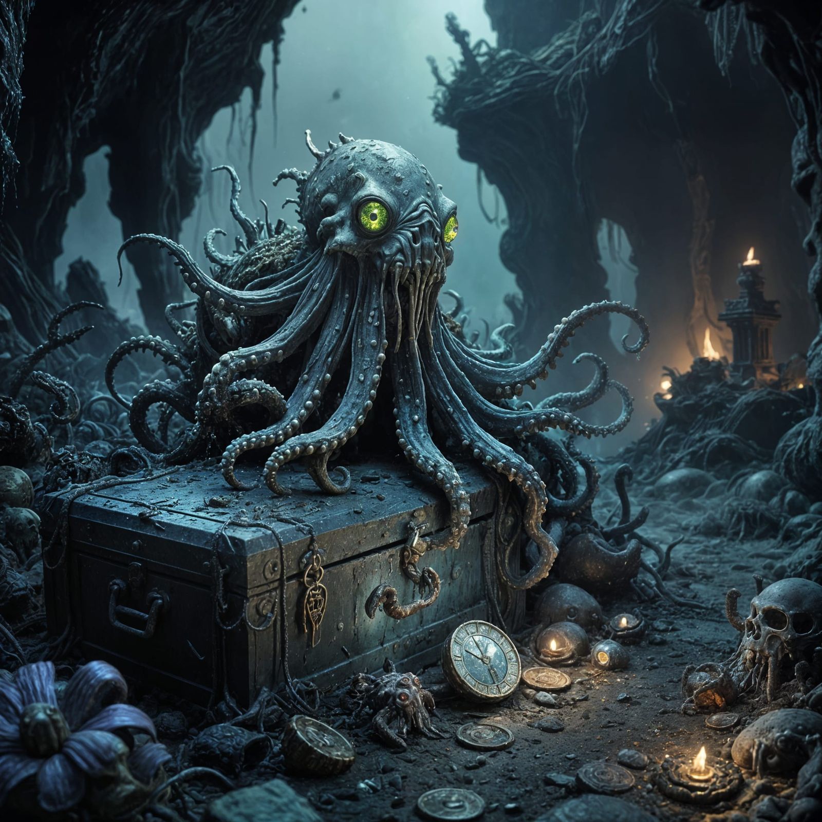 Grotesque Fish-Zombies in a Dark Fantasy Scene