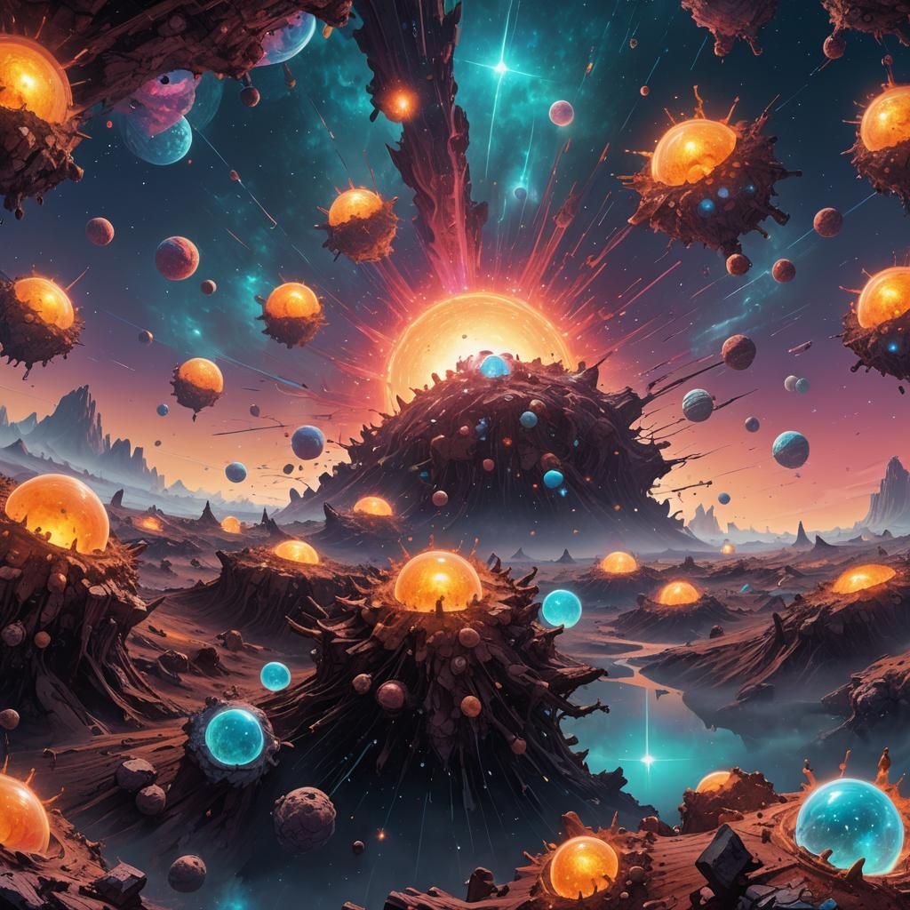 Nebula with Crystalline Formations in Ethereal Cosmic Art