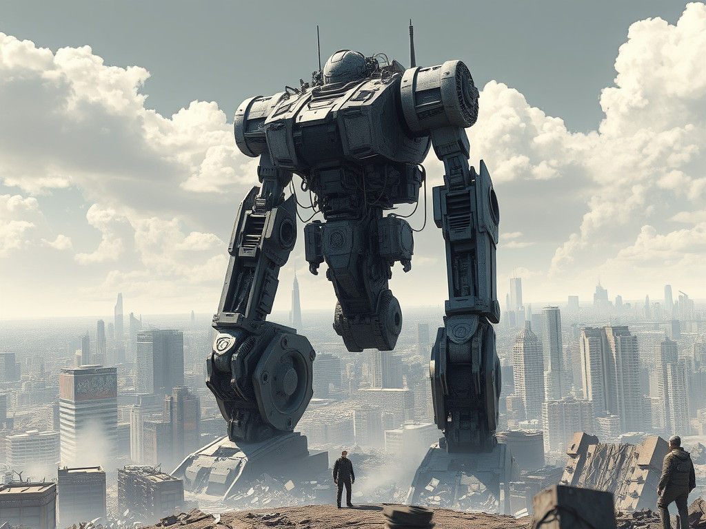 Cyberpunk Behemoth Casts Shadow Over Ruined City