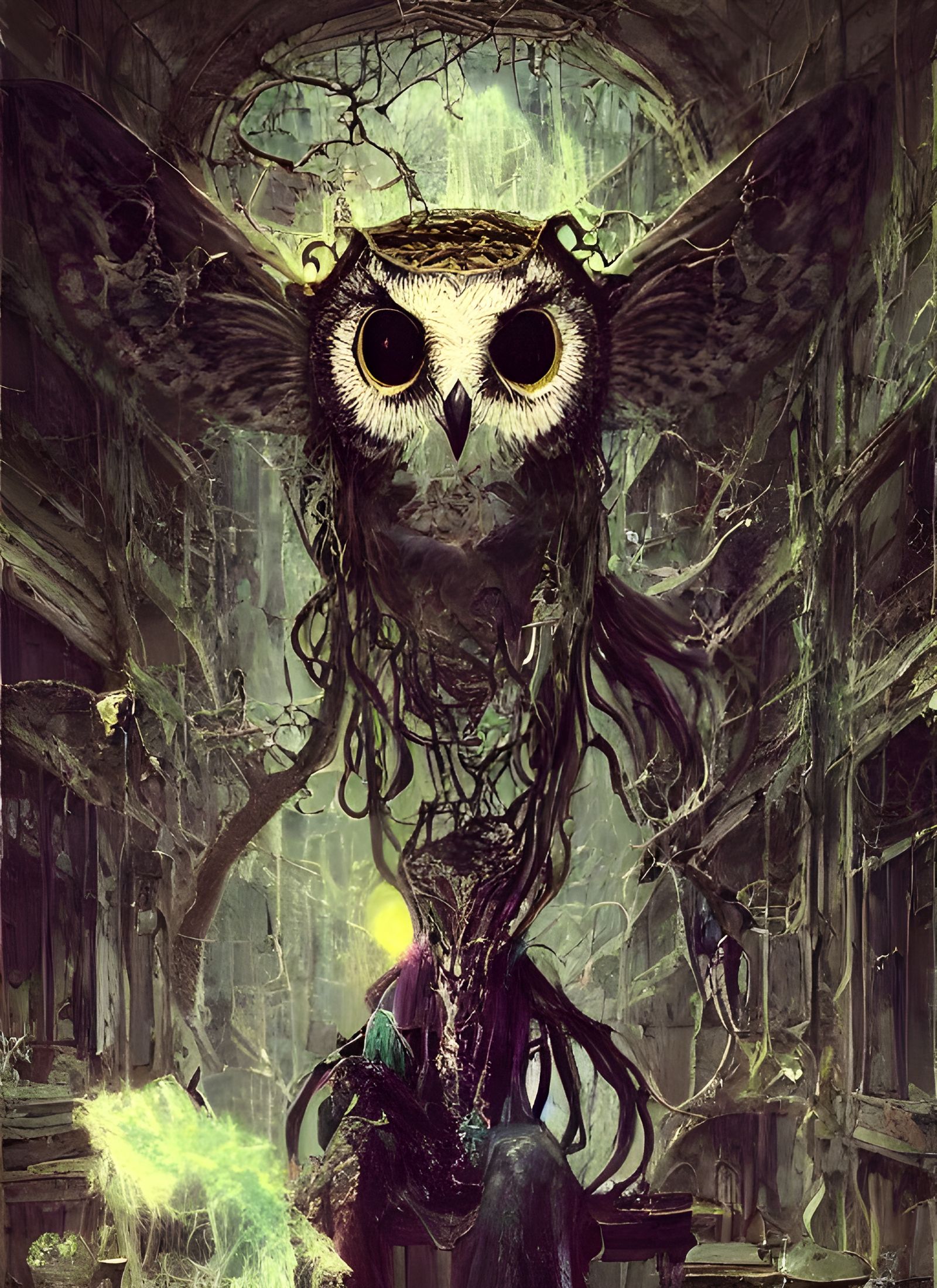 Eldritch Owl-Spider Witch Alchemist Portrait