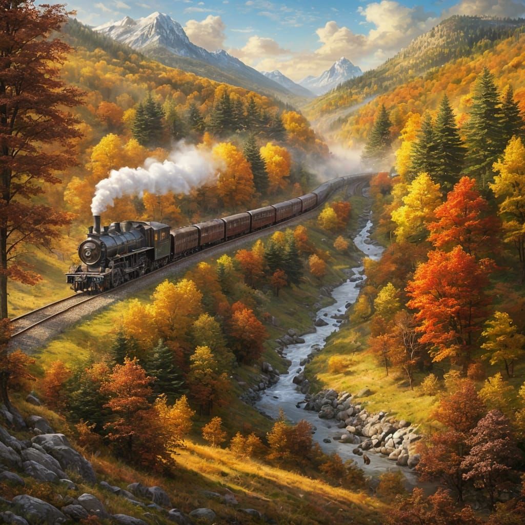 Autumn Steam Train Through Fantasy Meadow