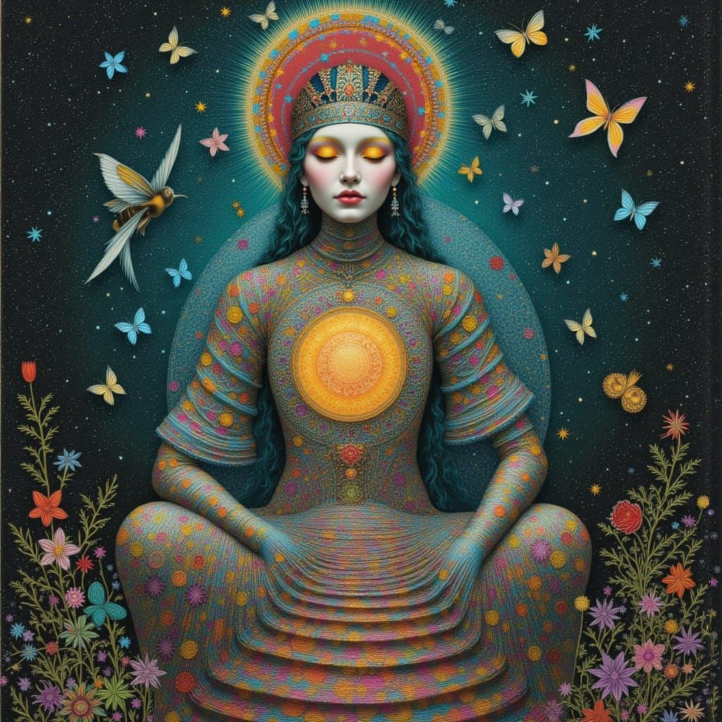 Mystical Shaman Sculptor in Cosmic Forest