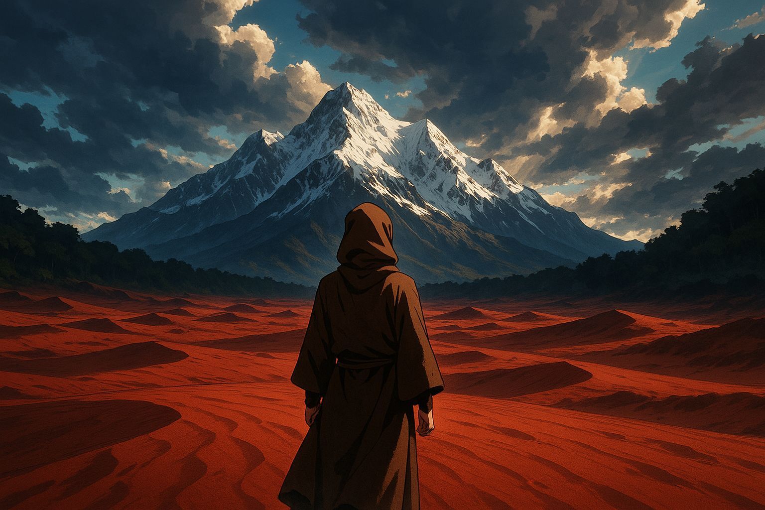 Epic Desert Monk in Anime Style