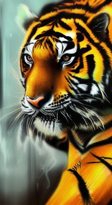 Hyperrealistic Tiger in Banksy-Inspired Splash Art