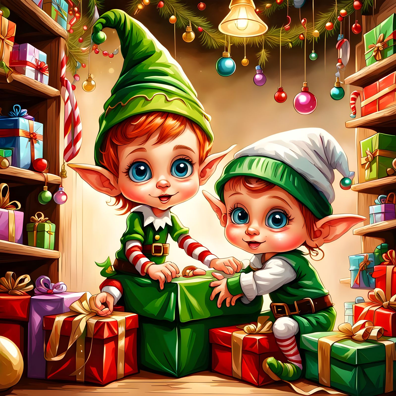 Christmas Elf Teaches Babies to Wrap Presents