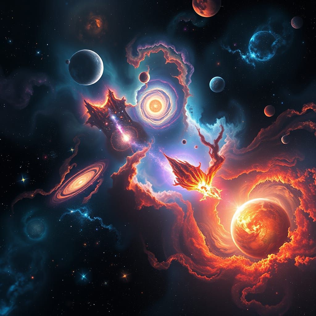 Vibrant Cosmos in Giger-Inspired Dreamscape