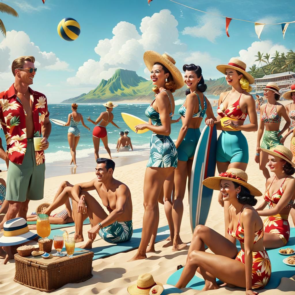 1950s Beach Party: Surfing, Sun, and Vintage Style