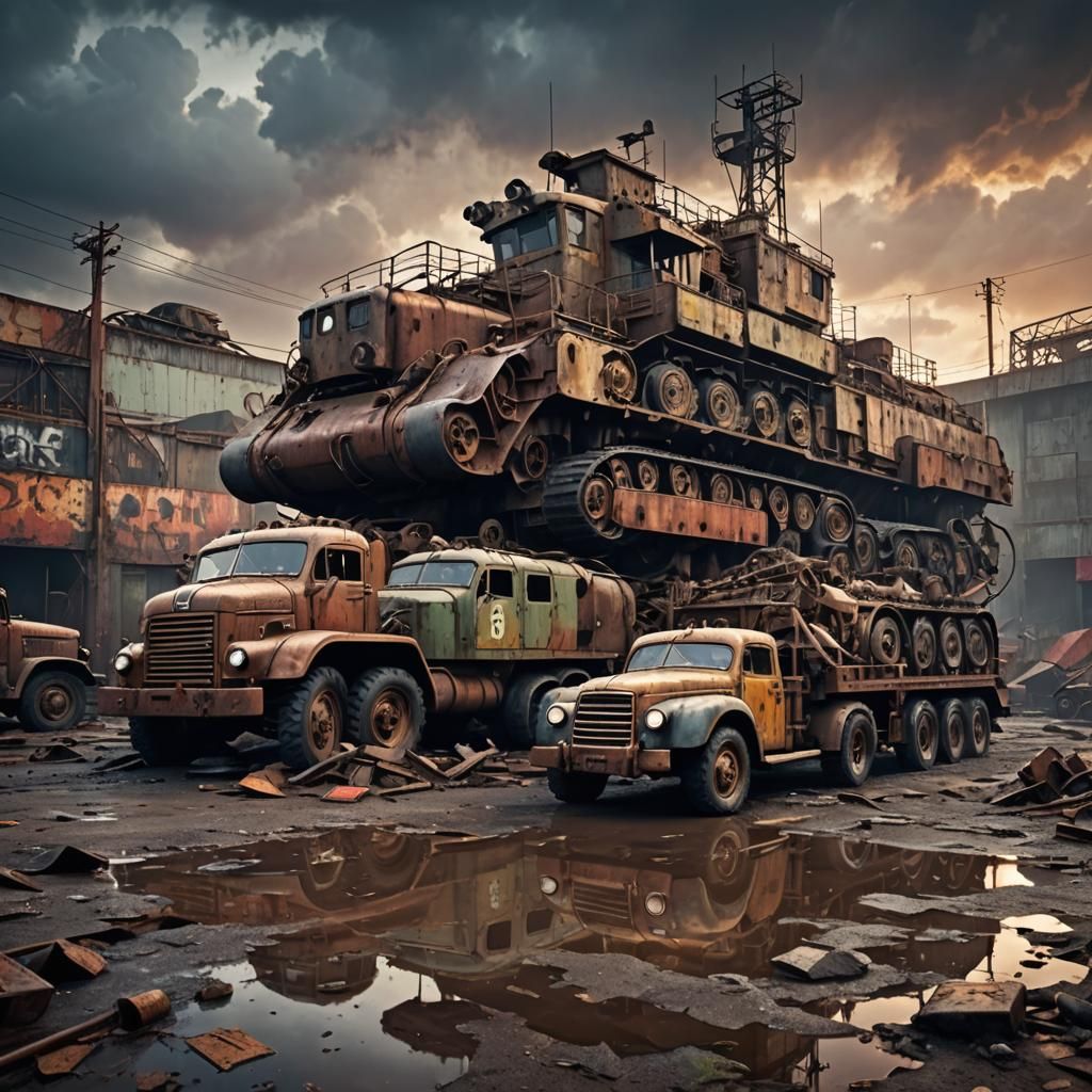 Dieselpunk Car Carrier in 1940s Wasteland