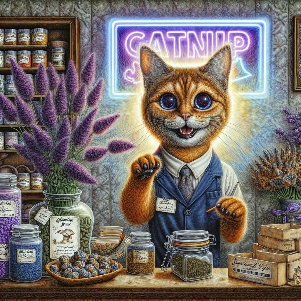 Hyperrealistic Catnip Splash Art with Organic Details