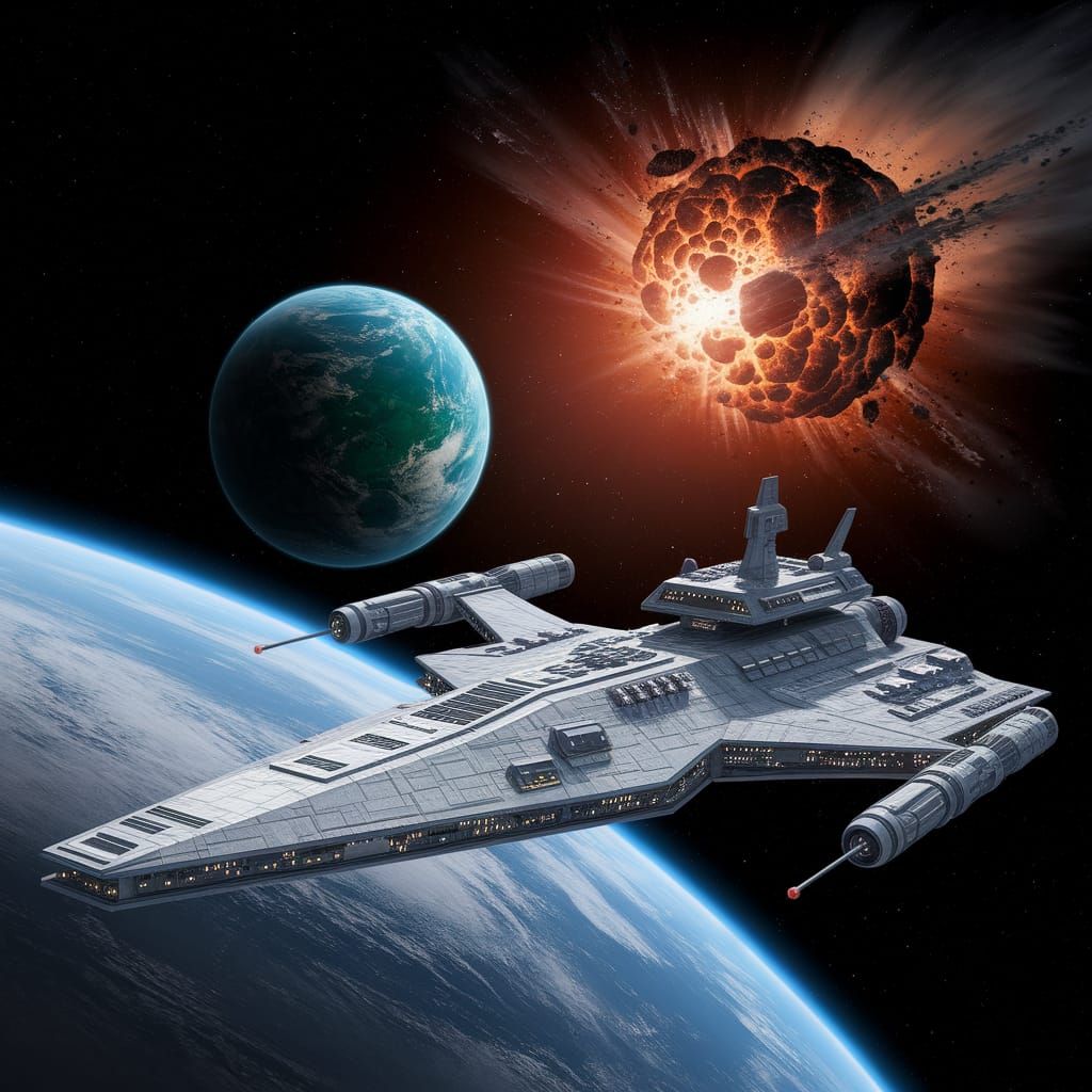 Sleek Starship Amidst Stellar Chaos in Vibrant Alcohol Ink