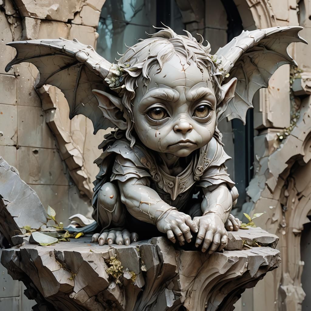 Adorable Chibi Stone Gargoyle in Digital Art Style