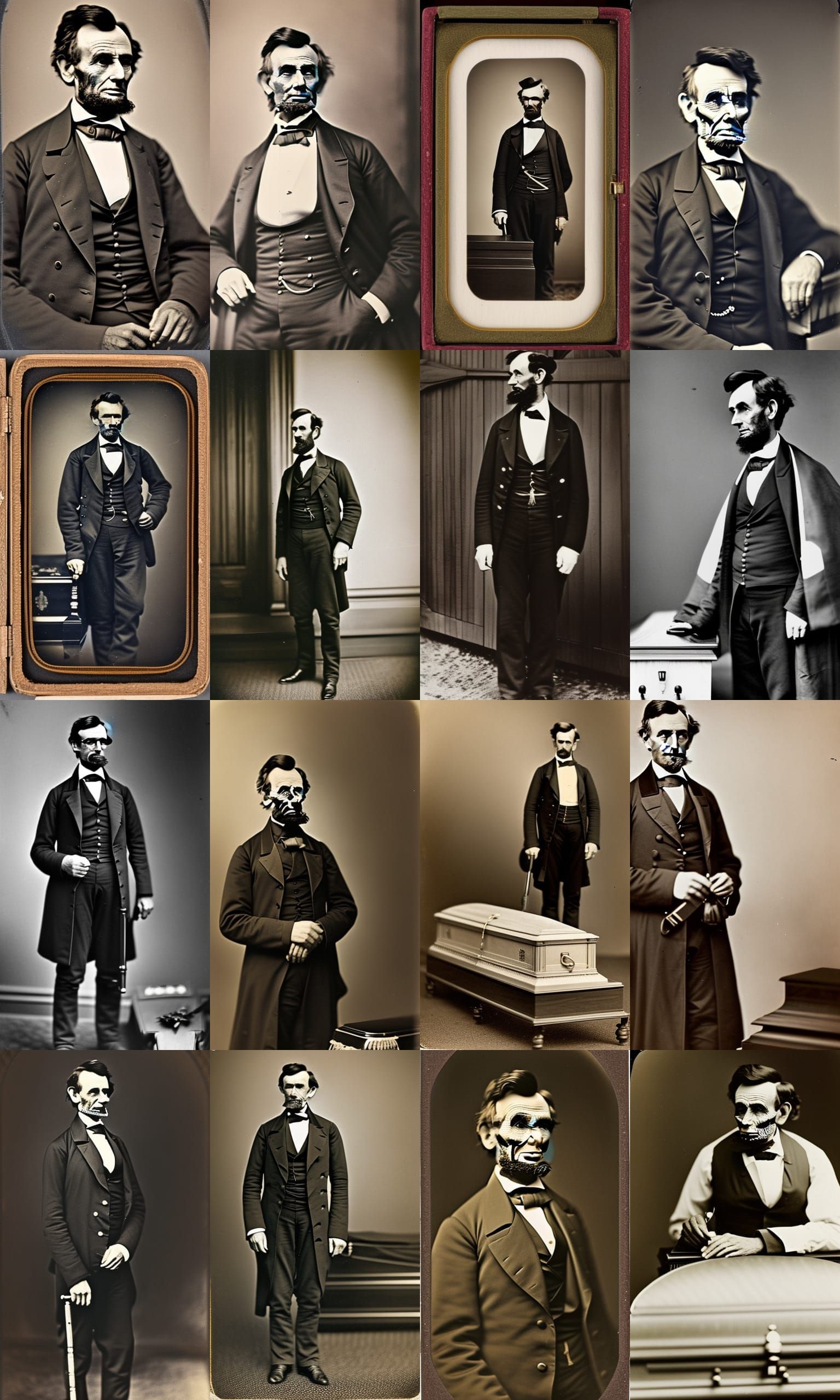 Abraham Lincoln Beside a Coffin: Vintage Sepia Photo