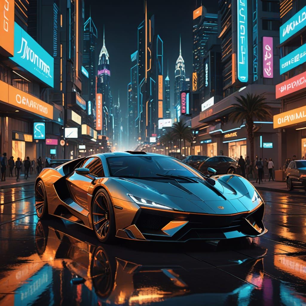 Luxury Sports Car Speeds Through Dubai's Futuristic Cityscap...