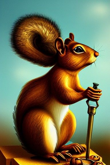 Steampunk Squirrel Storing Acorns Illustration