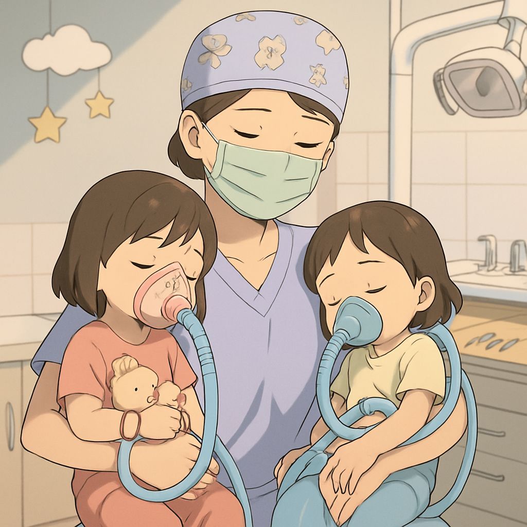 Anime-Style Pediatric Dental Scene with Sedated Toddler