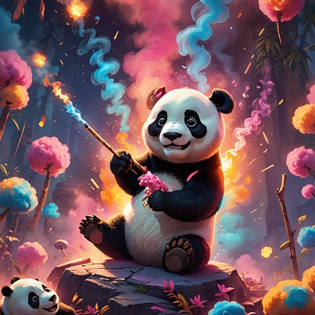 Smoking Panda in Dreamscape: Pixar-style 3D Art
